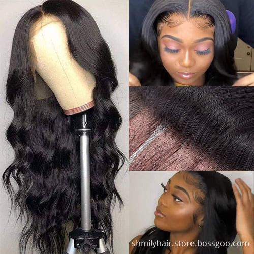 Shmily 13*4 Glueless Swiss Lace Frontal Wigs Raw Indian Human Hair Lace Wigs Virgin Cuticle Aligned Body Wave Lace Front Wig
